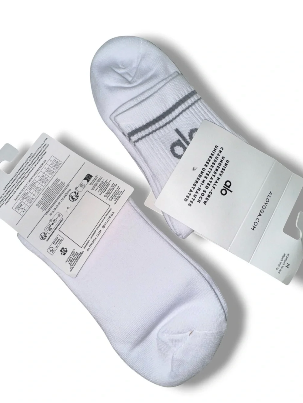 Alo Yoga Unisex Half Crew Socks White Gray Logo Size M 1 Pair